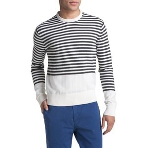 Jack Spade BORDER Stripe Cotton Sweater Pullover Top Gray/Ivory XXL Nwt $195
